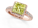 Rose gold Fancy Yellow Princess  Cut Halo Diamond Engagement Ring with Pave Band and Four-Prong Setting_1