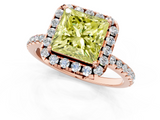 Rose gold Fancy Yellow Princess  Cut Halo Diamond Engagement Ring with Pave Band and Four-Prong Setting_1