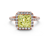 Rose gold Fancy Yellow Princess  Cut Halo Diamond Engagement Ring with Pave Band and Four-Prong Setting