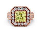 Rose gold Fancy Yellow Princess Cut Halo Diamond Engagement Ring with Pave Split Shank and Four-Prong Setting