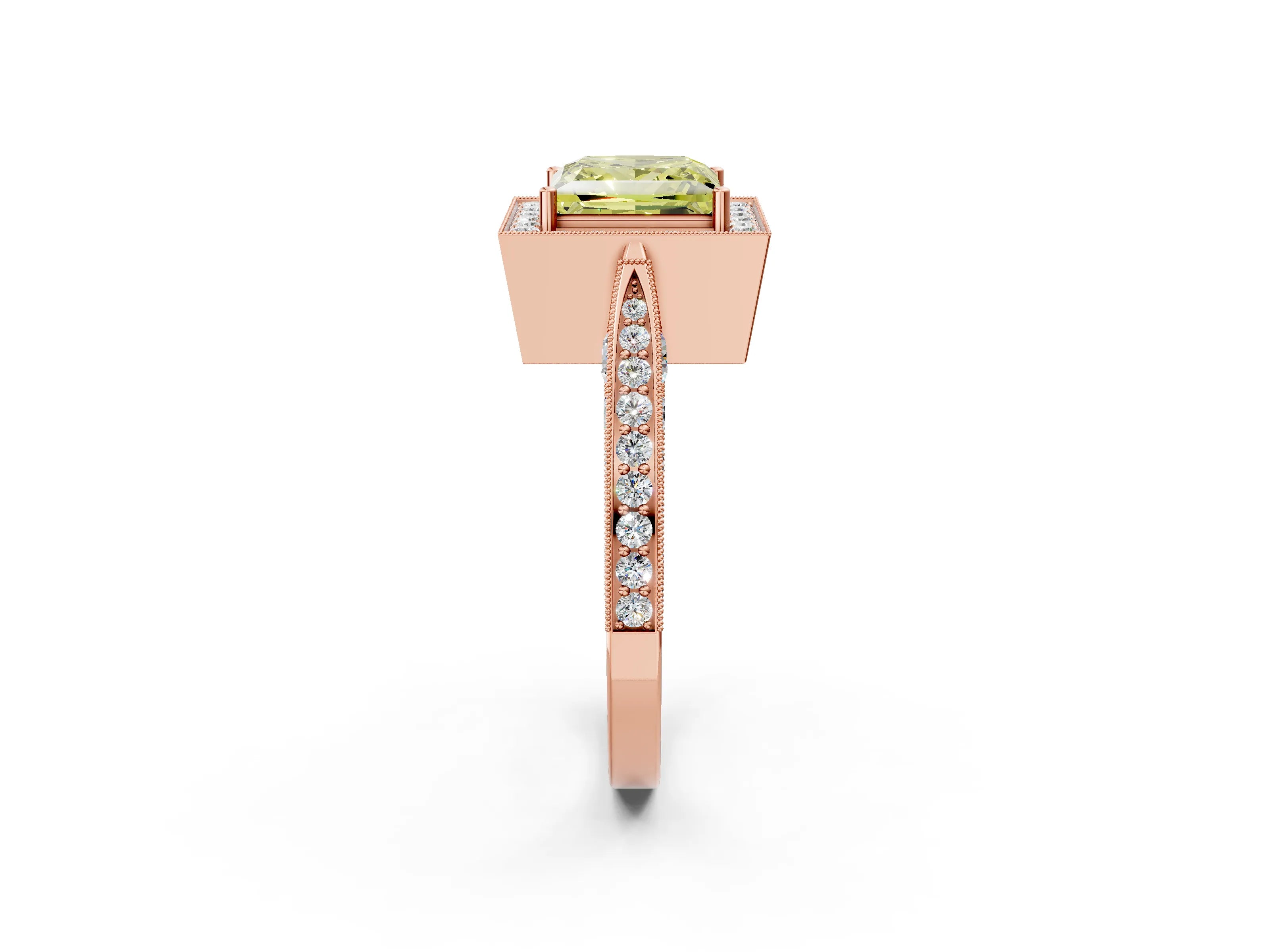 Rose gold Fancy Yellow Princess Cut Halo Diamond Engagement Ring with Split Shank Band and Four-Prong Setting_2