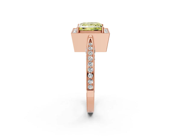 Rose Gold Princess Cut Milgrain Halo Engagement Ring Setting for Fancy Yellow Center with Pave