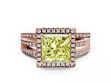 Rose gold Fancy Yellow Princess  Cut Halo Diamond Engagement Ring with Split Shank and Four-Prong Setting
