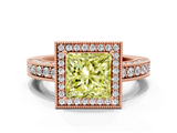 Rose gold Fancy Yellow Princess  Cut Halo Diamond Pave Band Ring with Four-Prong Setting