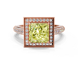 Rose gold Fancy Yellow Princess  Cut Halo Diamond Pave Band with Four-Prong Setting