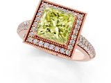 Rose gold Fancy Yellow Princess  Cut Halo Diamond Pave Band with Four-Prong Setting_1
