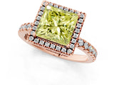Rose gold Fancy Yellow Princess Cut Halo Diamond Pave Band with Prong Setting_1