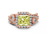 Rose gold Fancy Yellow Princess Cut Halo Diamond Ring with Milgrain and Bezel Accents on a Split Shank Band_12