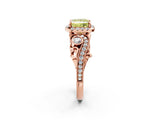 Rose gold Fancy Yellow Princess Cut Halo Diamond Ring with Milgrain and Bezel Accents on a Split Shank Band_14