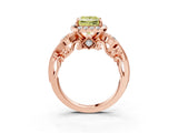 Rose gold Fancy Yellow Princess Cut Halo Diamond Ring with Milgrain and Bezel Accents on a Split Shank Band_15