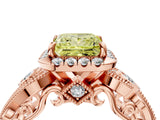 Rose gold Fancy Yellow Princess Cut Halo Diamond Ring with Milgrain and Bezel Accents on a Split Shank Band_16