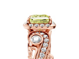 Rose gold Fancy Yellow Princess Cut Halo Diamond Ring with Milgrain and Bezel Accents on a Split Shank Band_17