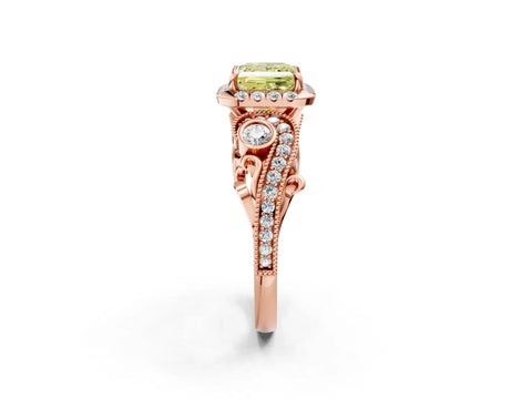 Rose gold Fancy Yellow Princess Cut Halo Diamond Ring with Milgrain and Bezel Accents on a Split Shank Band_2