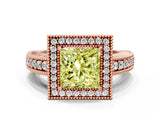 Rose gold Fancy Yellow Princess  Cut Halo Diamond Ring with Pavé Band and Four-Prong Setting_28