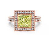 Rose gold Fancy Yellow Princess  Cut Halo Diamond Ring with Pavé Band and Milgrain Prong Setting_33