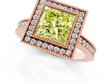 Rose gold Fancy Yellow Princess  Cut Halo Diamond Ring with Pavé Band and Milgrain Prong Setting_34