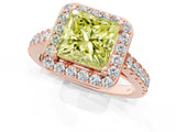 Rose gold Fancy Yellow Princess Cut Halo Diamond Ring with Pavé Band and Three-Prong Setting_1