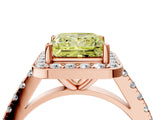 Rose gold Fancy Yellow Princess Cut Halo Diamond Ring with Pavé Band and Three-Prong Setting_4