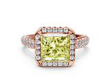 Rose gold Fancy Yellow Princess Cut Halo Diamond Ring with Pavé Band