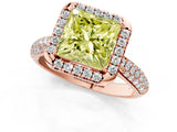 Rose gold Fancy Yellow Princess Cut Halo Diamond Ring with Pavé Band_1