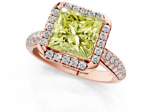 Rose gold Fancy Yellow Princess Cut Halo Diamond Ring with Pavé Band_1