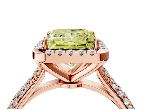 Rose gold Fancy Yellow Princess Cut Halo Diamond Ring with Pavé Band_4