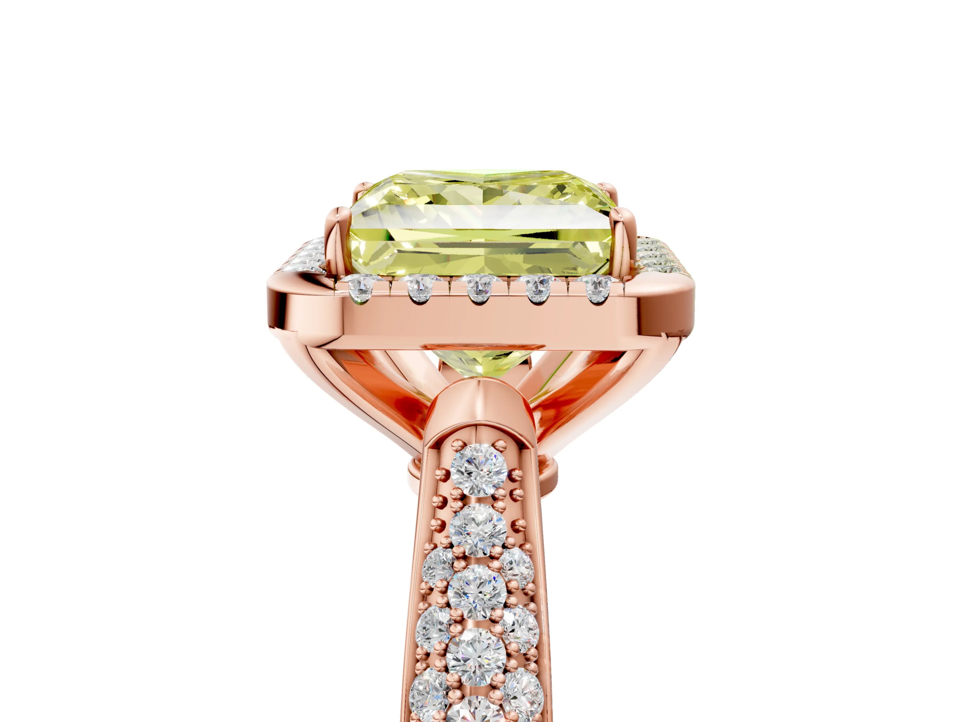 Rose gold Fancy Yellow Princess Cut Halo Diamond Ring with Pavé Band_5