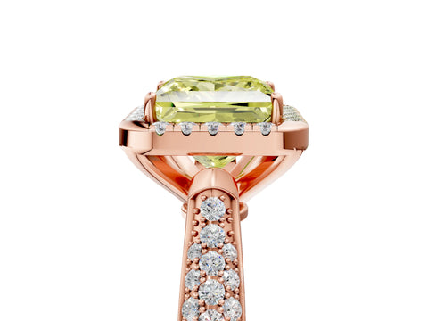 Rose gold Fancy Yellow Princess Cut Halo Diamond Ring with Pavé Band_5