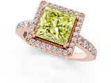Rose gold Fancy Yellow Princess  Cut Halo Diamond Ring with Pave Band and Four-Prong Setting_1