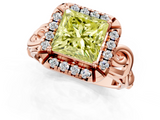 Rose gold Fancy Yellow Princess  Cut Halo Diamond Ring with Scrollwork Band and Four-Prong Setting_1