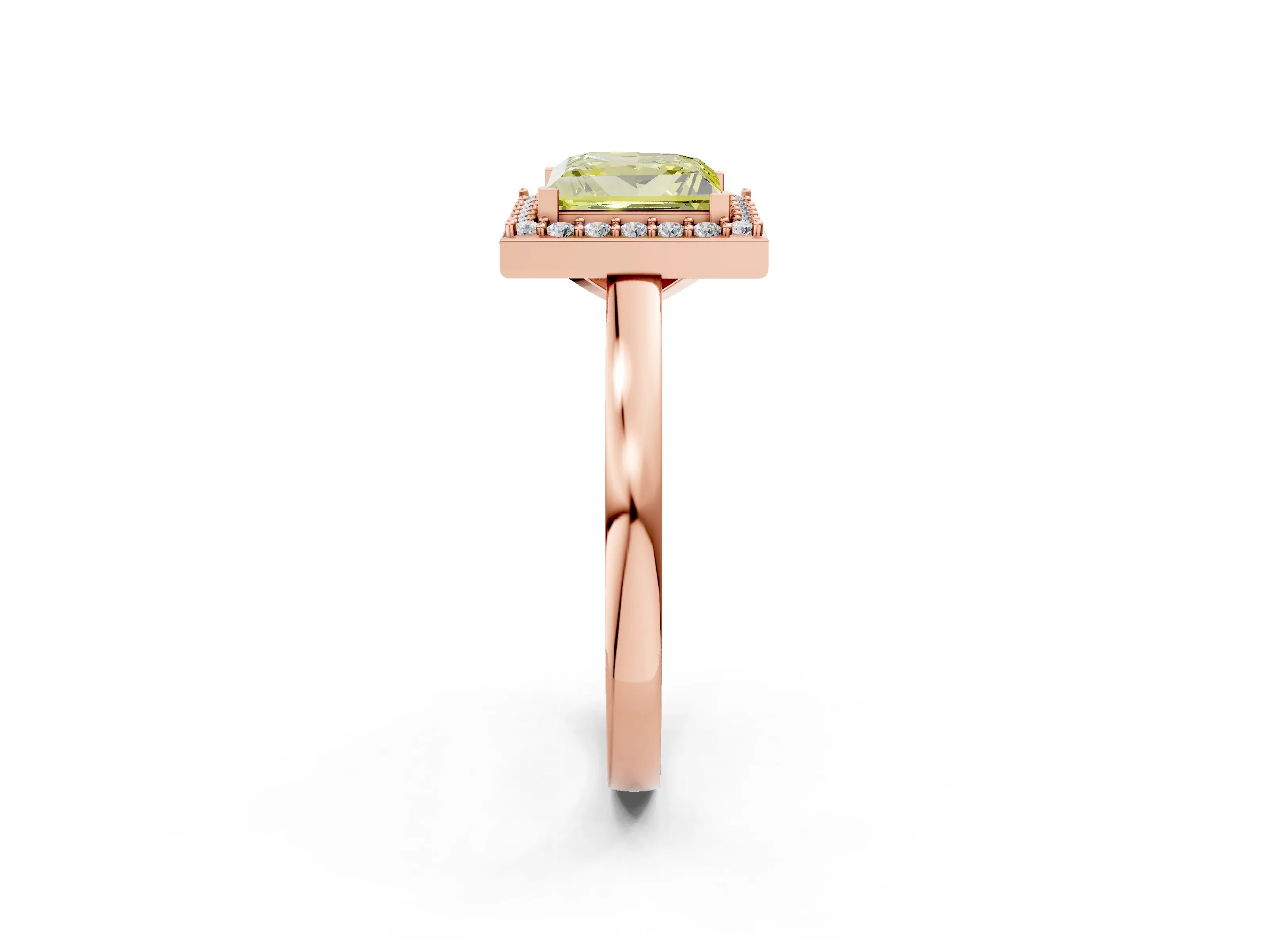 Rose gold Fancy Yellow Princess Cut Halo Diamond Ring with Solitaire Band and Prong Setting_2