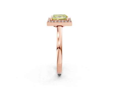 Rose gold Fancy Yellow Princess Cut Halo Diamond Ring with Solitaire Band and Prong Setting_2