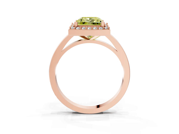 Rose gold Fancy Yellow Princess Cut Halo Diamond Ring with Solitaire Band and Prong Setting