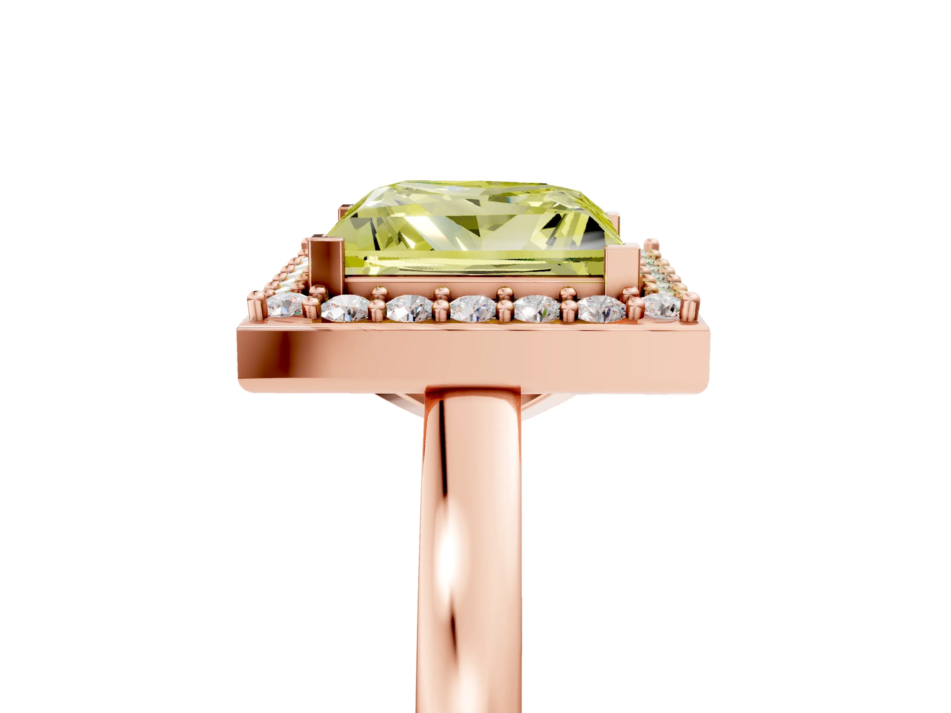 Rose gold Fancy Yellow Princess Cut Halo Diamond Ring with Solitaire Band and Prong Setting_5