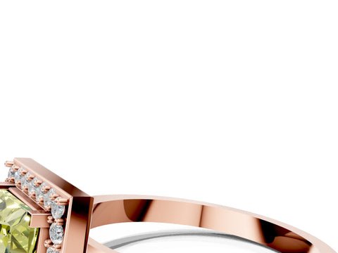 Rose gold Fancy Yellow Princess Cut Halo Diamond Ring with Solitaire Band and Prong Setting