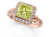 Rose gold Fancy Yellow Princess Cut Halo Diamond Solitaire with Filigree Band and Four-Prong Setting_13