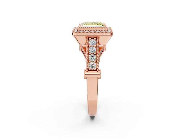 Rose Gold Princess Cut Vintage Bezel Halo Engagement Ring Setting for Fancy Yellow Center