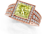 Rose gold Fancy Yellow Princess Cut Halo Diamond Split Shank Ring with Prong Setting_1