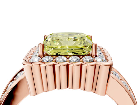 Rose gold Fancy Yellow Princess Cut Halo Diamond Split Shank Ring with Scalloped Prong Setting_4