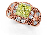 Rose gold Fancy Yellow Princess Cut Halo Milgrain Diamond Engagement Ring with Leaf Band and Four-Prong Setting_1