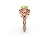 Rose gold Fancy Yellow Princess Cut Halo Milgrain Diamond Engagement Ring with Leaf Band and Four-Prong Setting_2