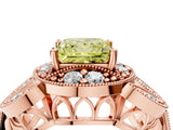 Rose gold Fancy Yellow Princess Cut Halo Milgrain Diamond Engagement Ring with Leaf Band and Four-Prong Setting_4