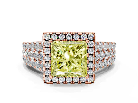 Rose gold Fancy Yellow Princess Cut Halo Pavé Diamond Engagement Ring with Split Shank and Four-Prong Setting_3