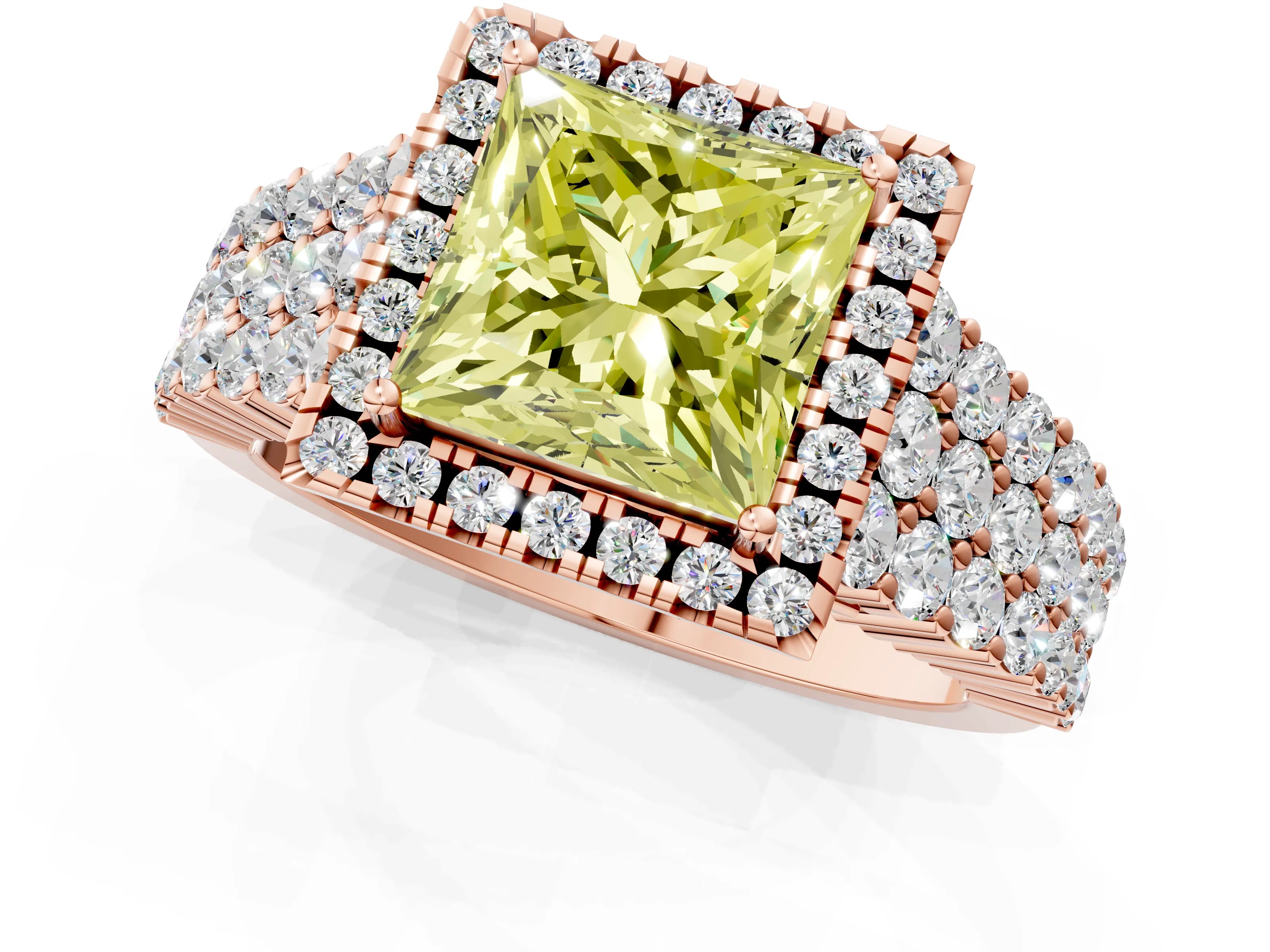 Rose gold Fancy Yellow Princess Cut Halo Pavé Diamond Engagement Ring with Split Shank and Four-Prong Setting_4