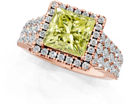Rose gold Fancy Yellow Princess Cut Halo Pavé Diamond Engagement Ring with Split Shank and Four-Prong Setting_4
