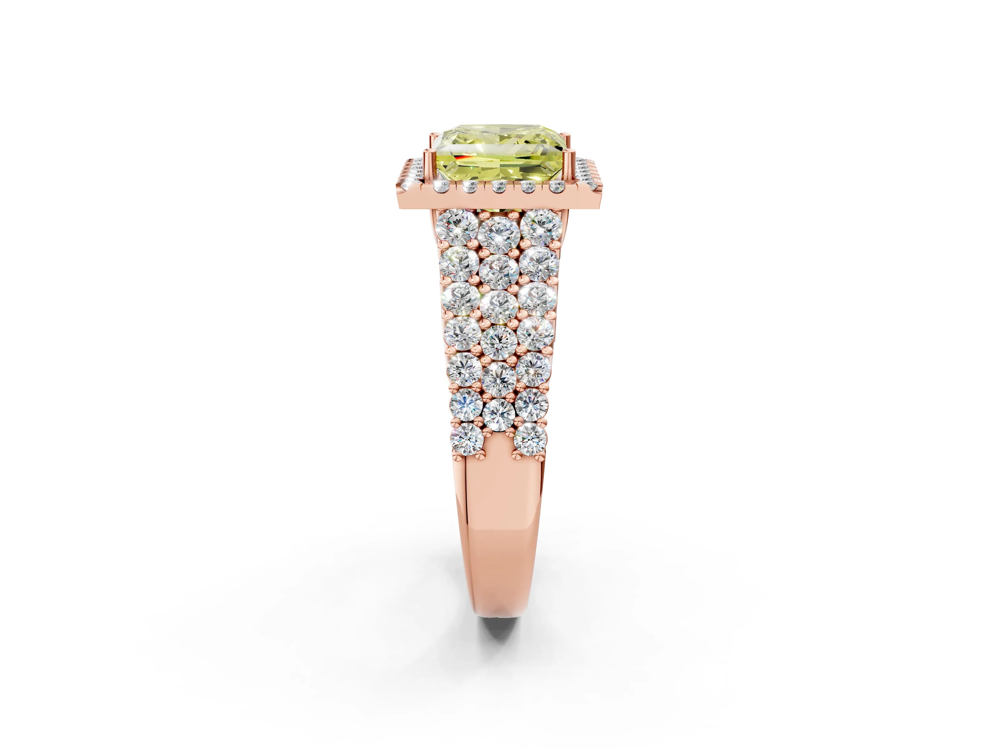 Rose gold Fancy Yellow Princess Cut Halo Pavé Diamond Engagement Ring with Split Shank and Four-Prong Setting_5