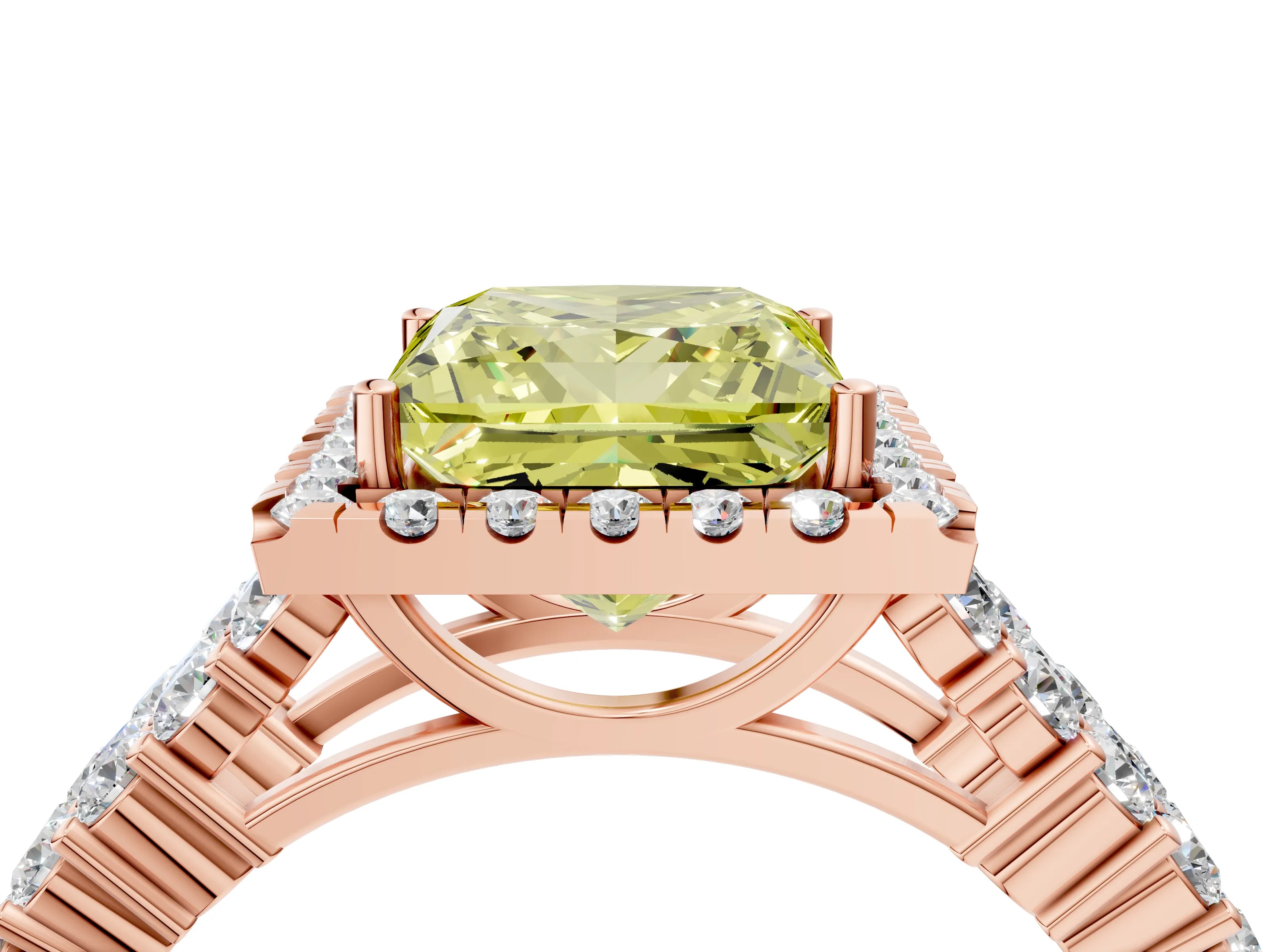Rose gold Fancy Yellow Princess Cut Halo Pavé Diamond Engagement Ring with Split Shank and Four-Prong Setting_7
