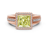 Rose gold Fancy Yellow Princess  Cut Halo Pave Band Four-Prong Ring_29