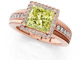 Rose gold Fancy Yellow Princess  Cut Halo Pave Band Four-Prong Ring_30
