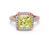 Rose gold Fancy Yellow Princess  Cut Halo Pave Band Four-Prong Setting Ring